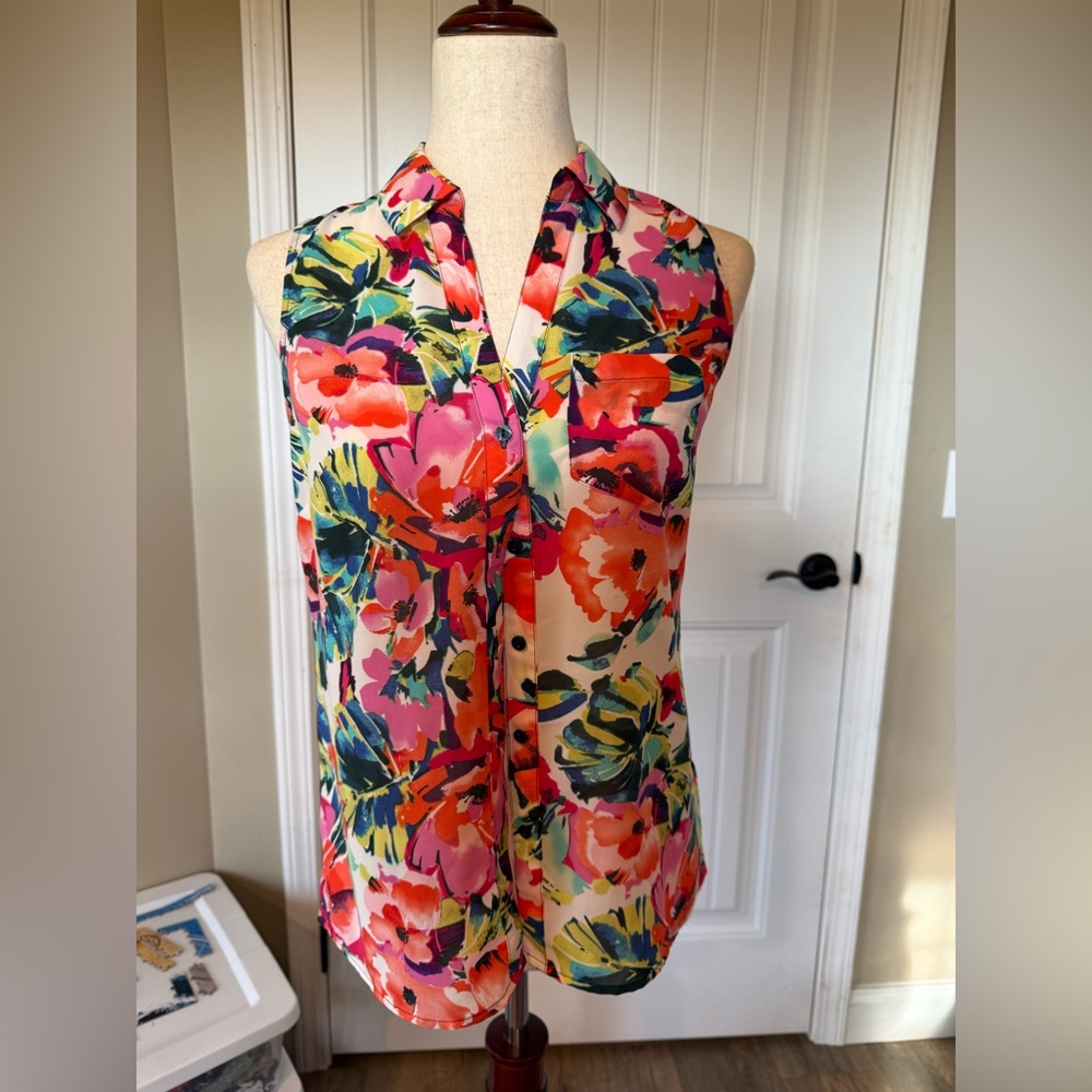 The Limited‎ Womens XS Sleeveless Floral Button Down Blouse Tropical Multi Color